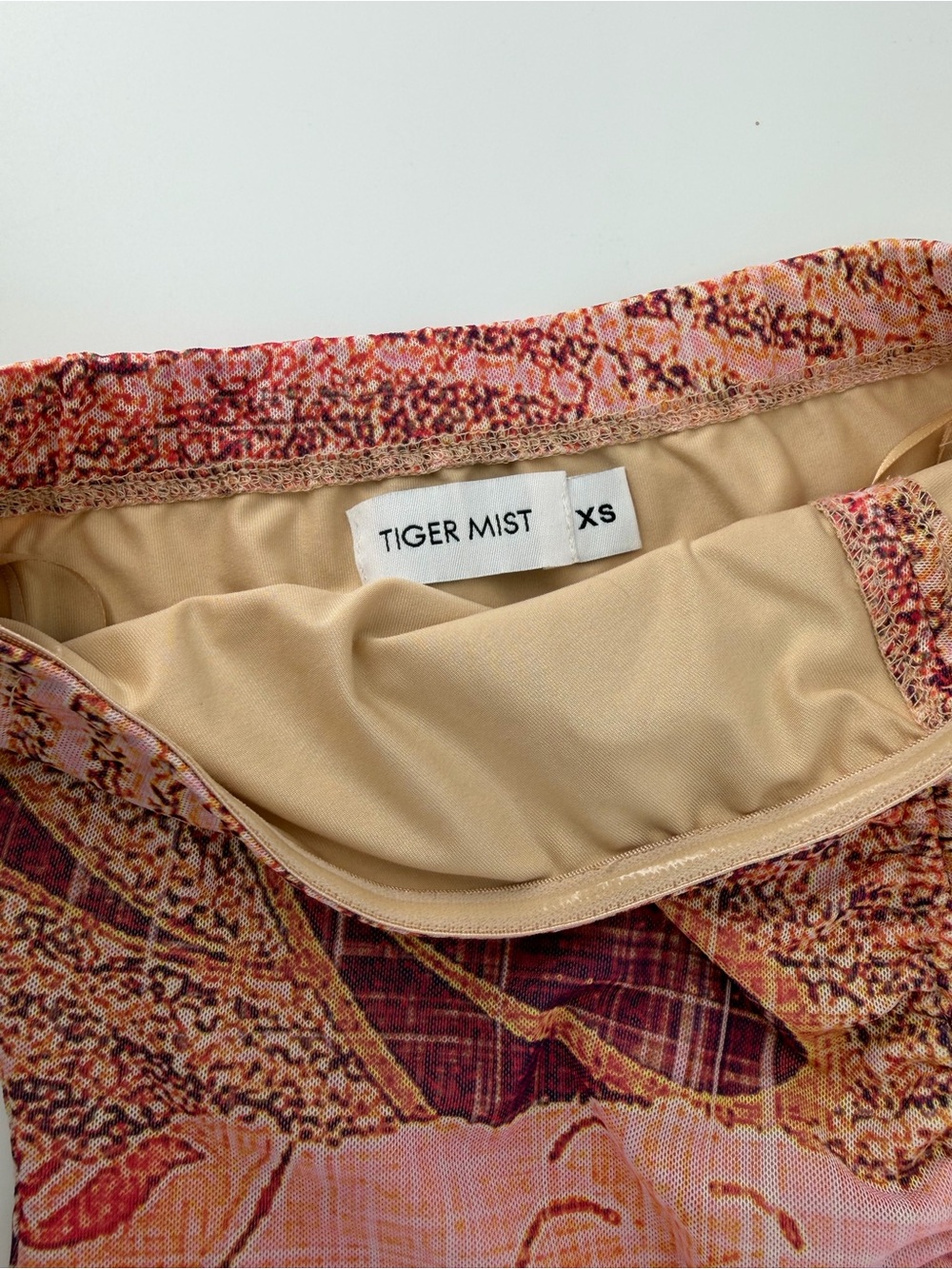 Tiger Mist XS Mesh Tube Top Ruched Asymmetrical Strapless Y2K Boho Festival - Picture 3 of 5